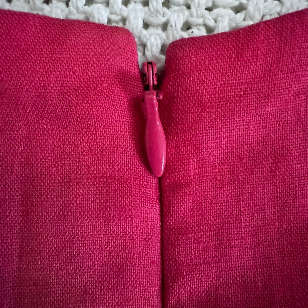 Peach/Coral Linen Blend Sheath Dress Sz 14  • Bold Applique • Lined • J. Howard - Picture 6 of 10